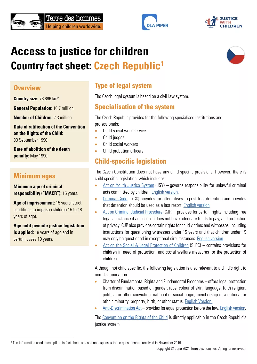 Access to Justice for Children Country Factsheet: Czech Republic